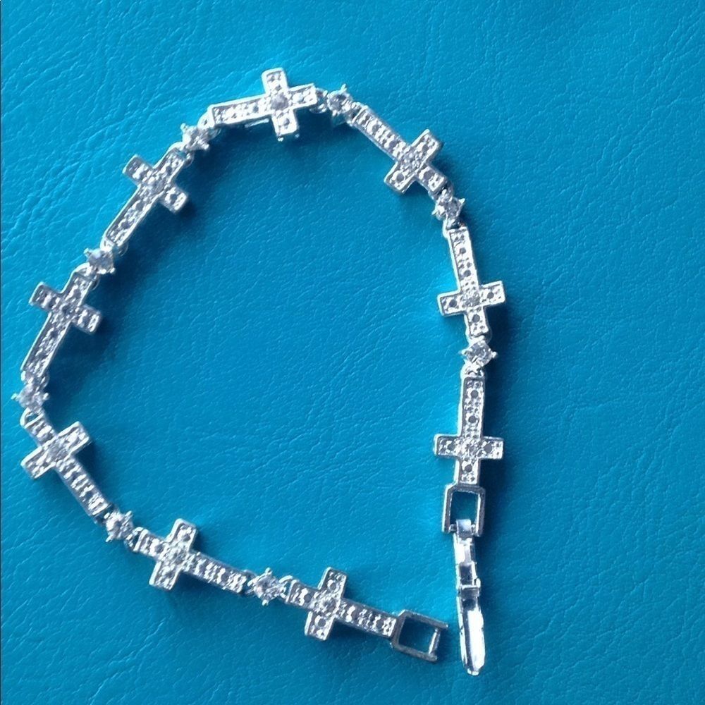 Cross Bracelet silver tone bling